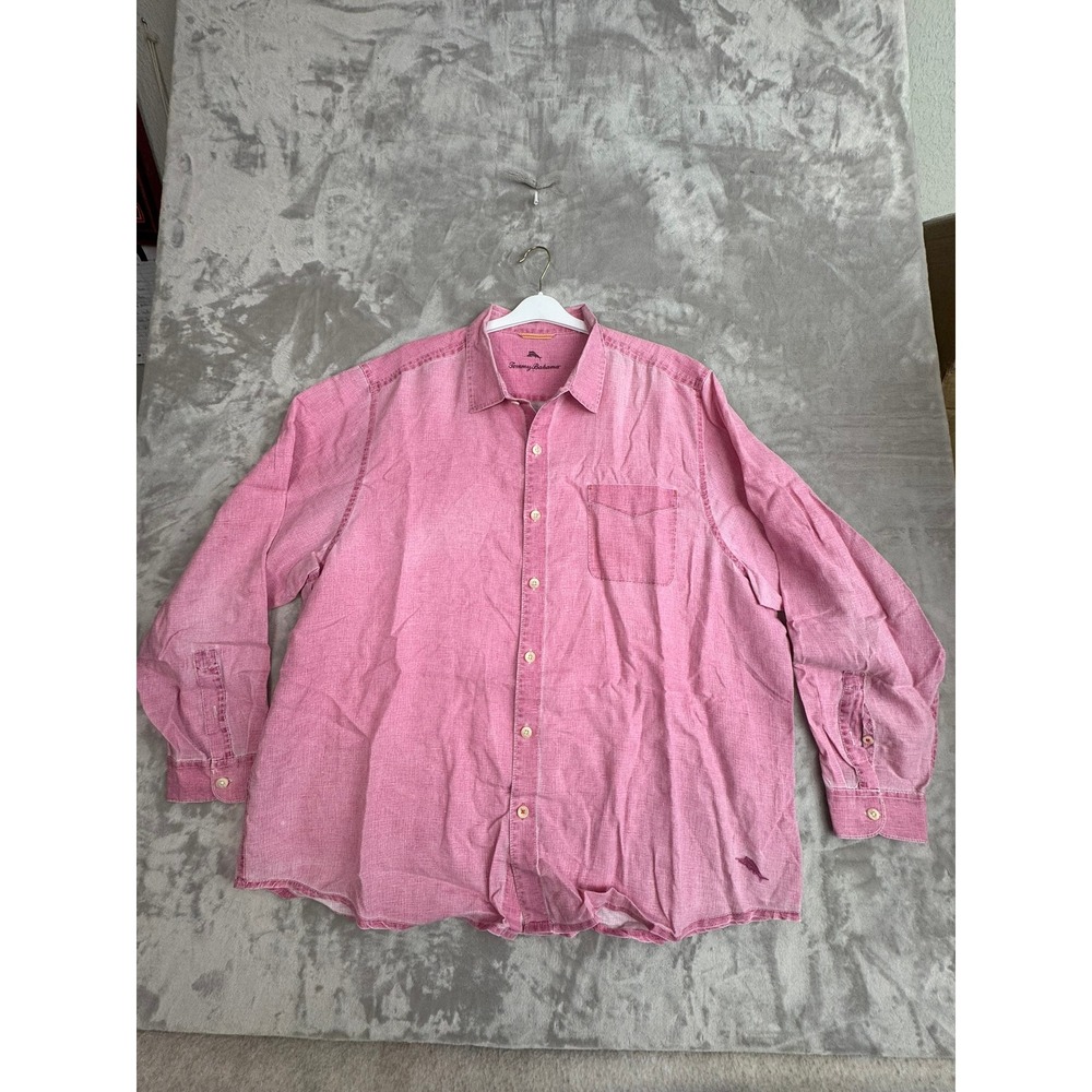 Tommy Bahama Mens Pink Linen Blend Long Sleeve Button Up Shirt‎ XXL